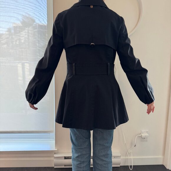 MACKAGE black trench peacoat with bell sleeve leather detail size Medium - Picture 14 of 16